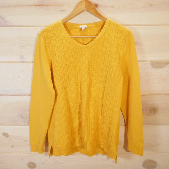 Talbots Women's size M Cotton Sweater Yellow V-Neck Long Sleeve Cable Knit - Picture 1 of 10
